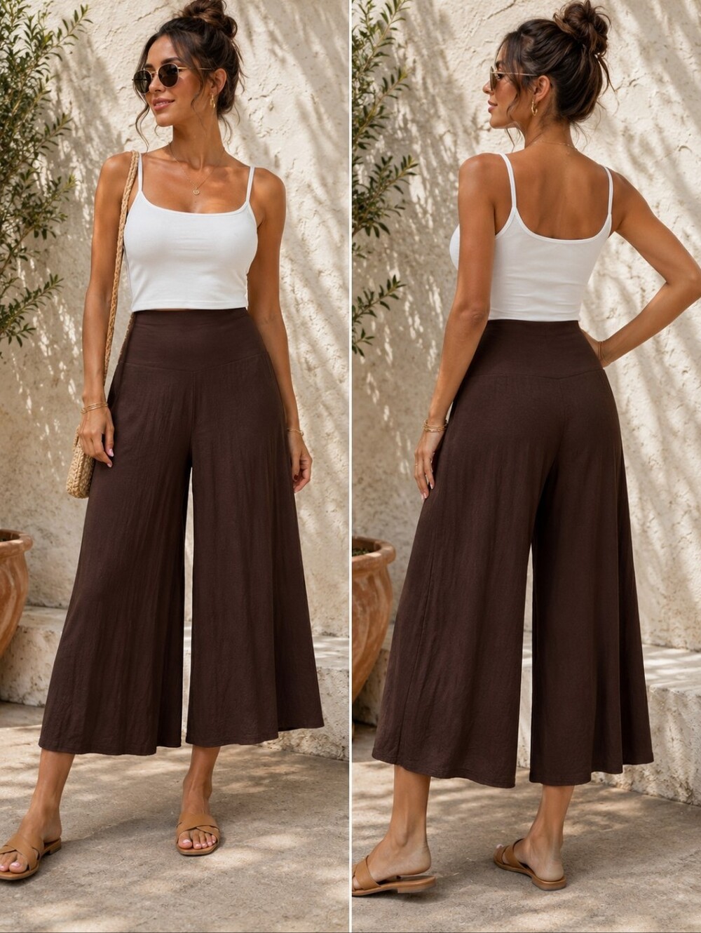 Johnny Was Made by Johnny XL Wide Leg Cropped Pants Brown Soft Stretch Flowy